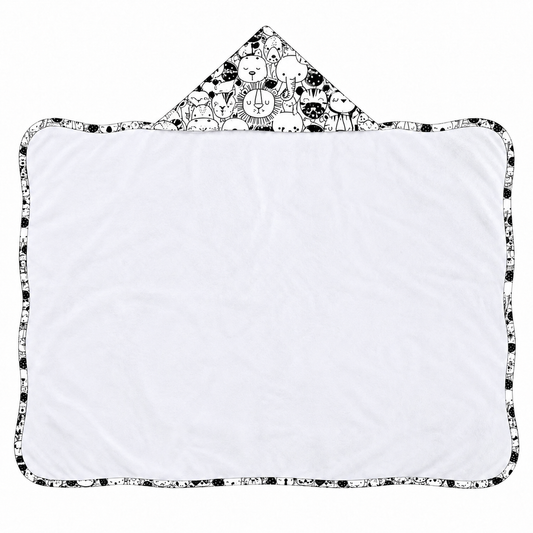 Toalha de Banho com Capuz Forrada Plush Atoalhado Premium 1M x 70cm Safari Preto e Branco