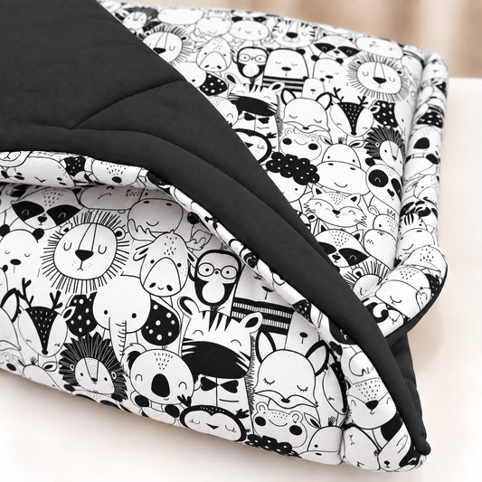 Edredom Estampado Dupla Face para Mini Berço Safari Preto & Branco