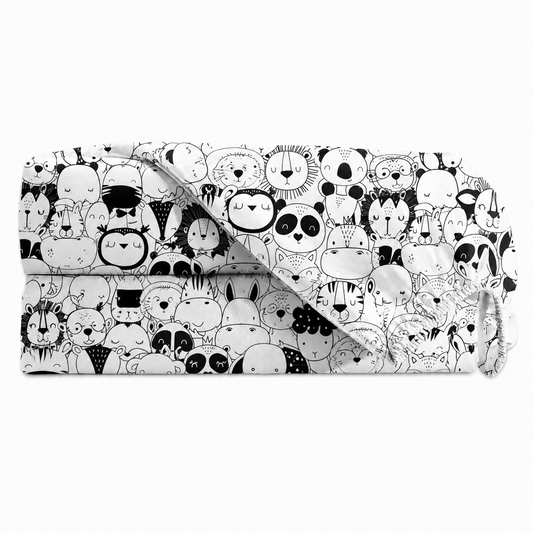 Lençol Estampado para Mini Berço 100% Algodão Safari Preto & Branco