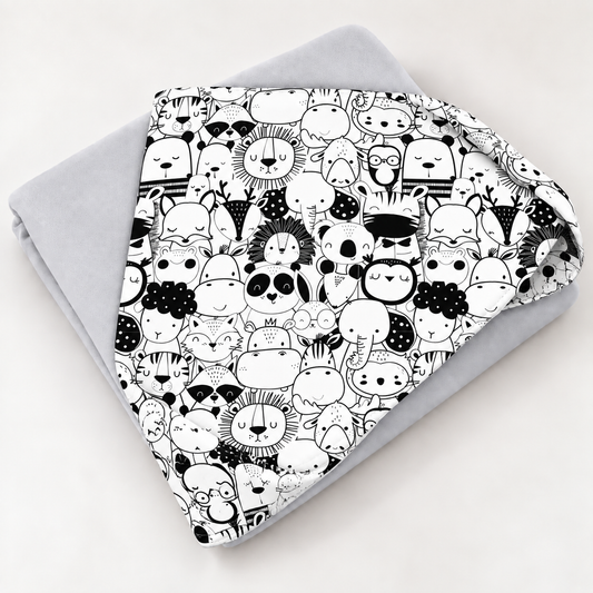 Toalha de Banho com Capuz Forrada Plush Atoalhado Premium 1M x 70cm Safari Preto e Branco