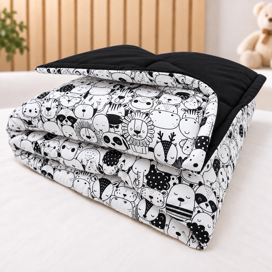 Edredom Estampado Dupla Face para Mini Berço Safari Preto & Branco