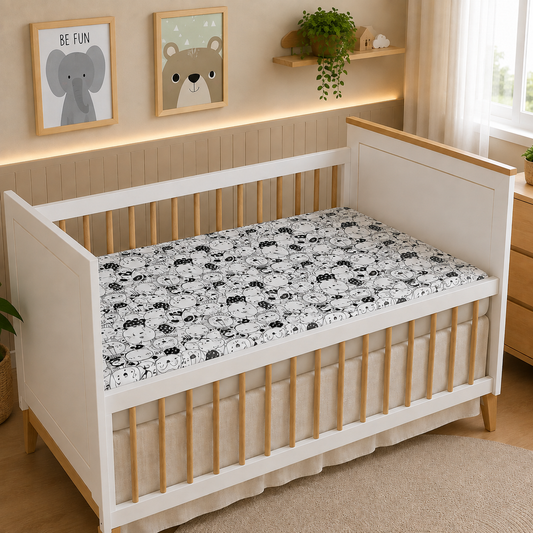 Lençol Estampado para Berço 100% Algodão Safari Preto & Branco