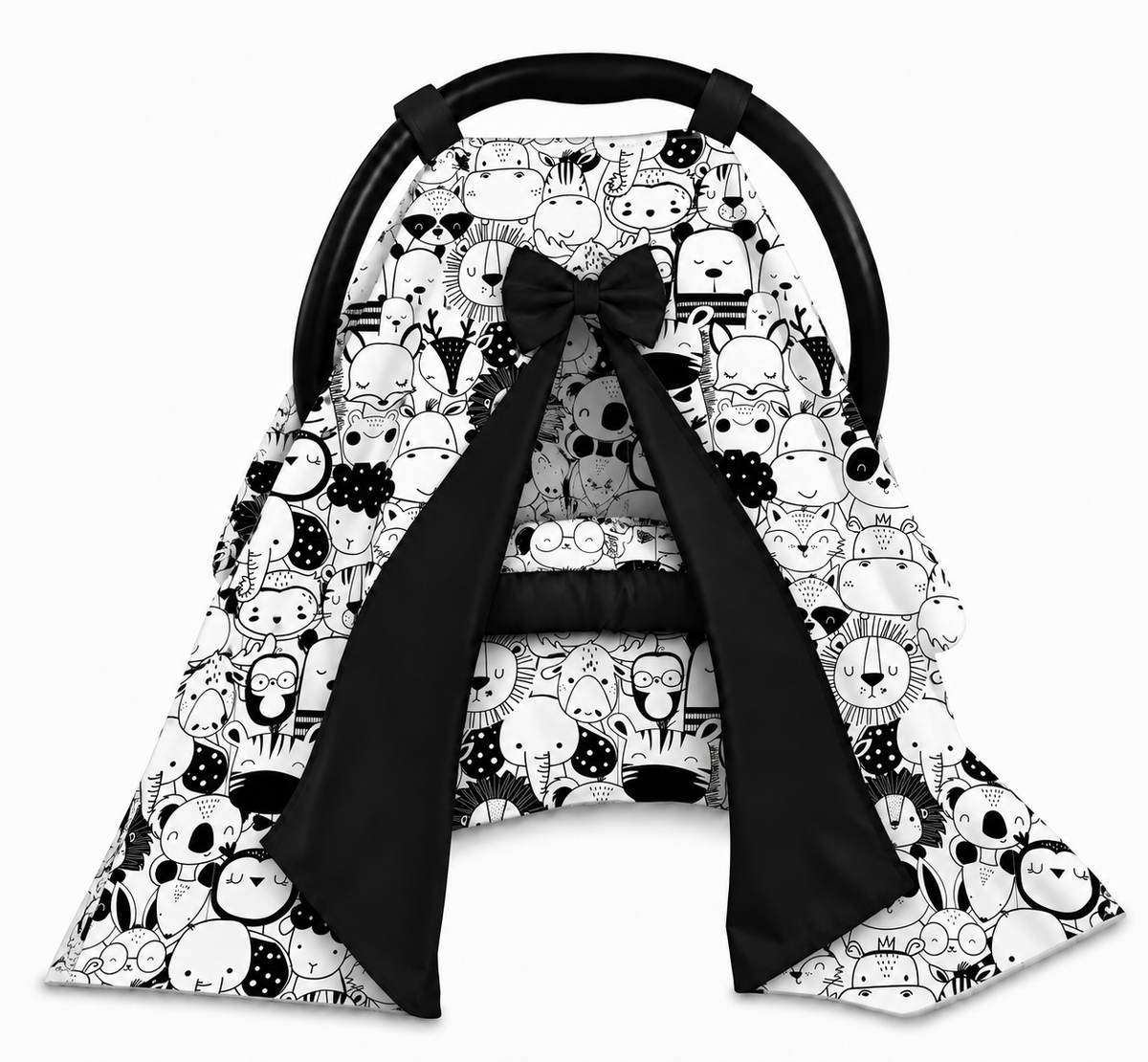 Capota para Bebê Conforto Tenda Dupla Face Safari Preto & Branco Verso Preto