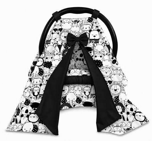 Capota para Bebê Conforto Tenda Dupla Face Safari Preto & Branco Verso Preto