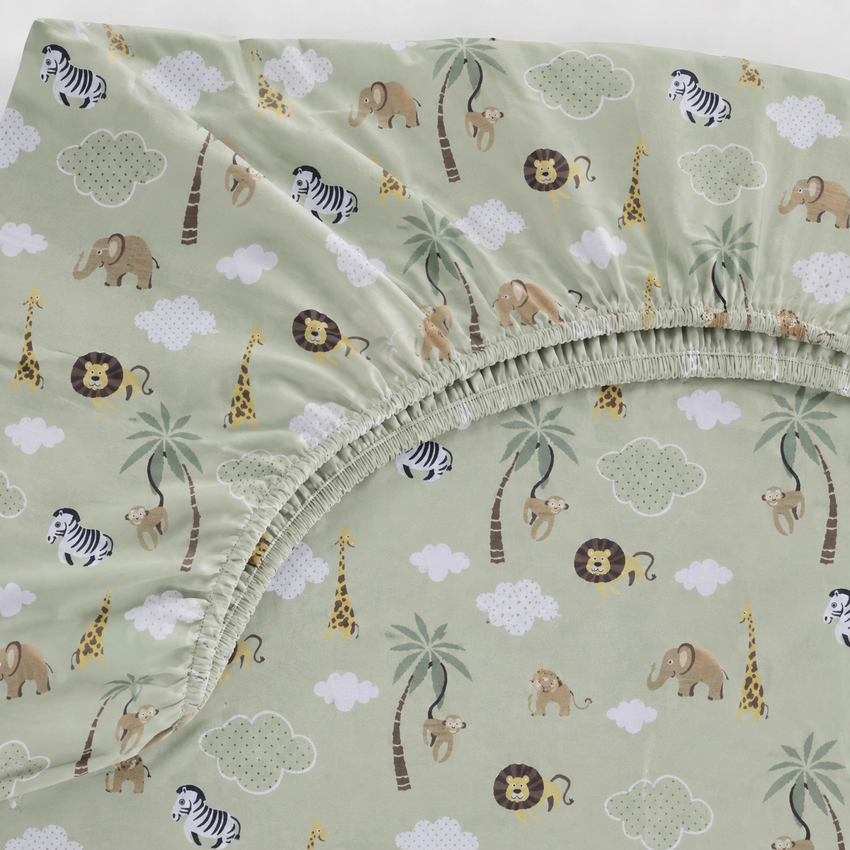 Lençol Estampado para Berço 100% Algodão Safari Verde