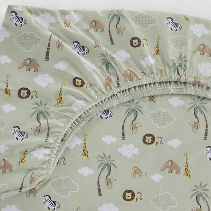 Lençol Estampado para Berço 100% Algodão Safari Verde