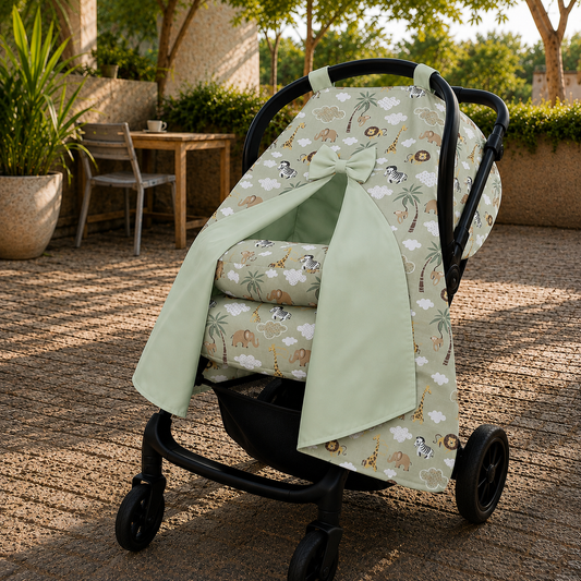 Capota para Bebê Conforto Tenda Dupla Face Safari Verde Verso Verde