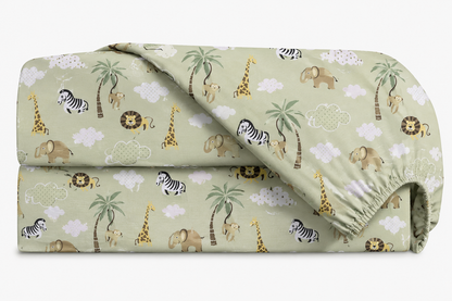 Lençol Estampado para Berço 100% Algodão Safari Verde