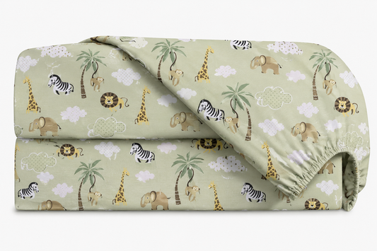 Lençol Estampado para Berço 100% Algodão Safari Verde
