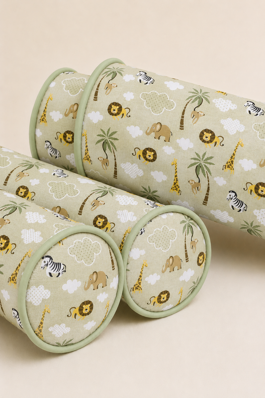 Kit Rolinhos 4 Peças para Cama Solteiro Safari Verde