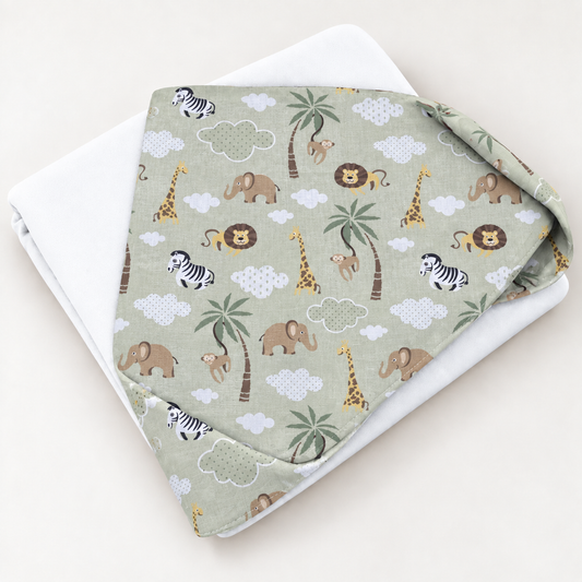 Toalha de Banho com Capuz Forrada Plush Atoalhado Premium 1M x 70cm Safari Verde