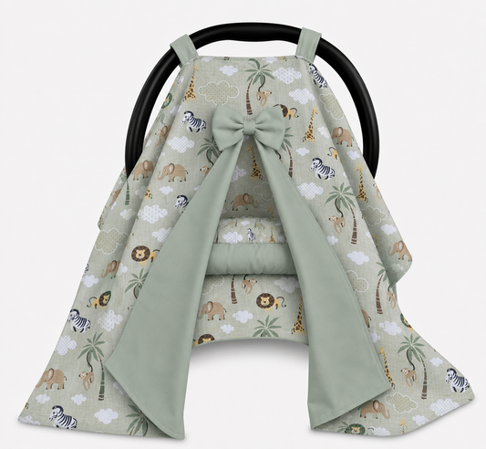 Capota para Bebê Conforto Tenda Dupla Face Safari Verde Verso Verde Menta