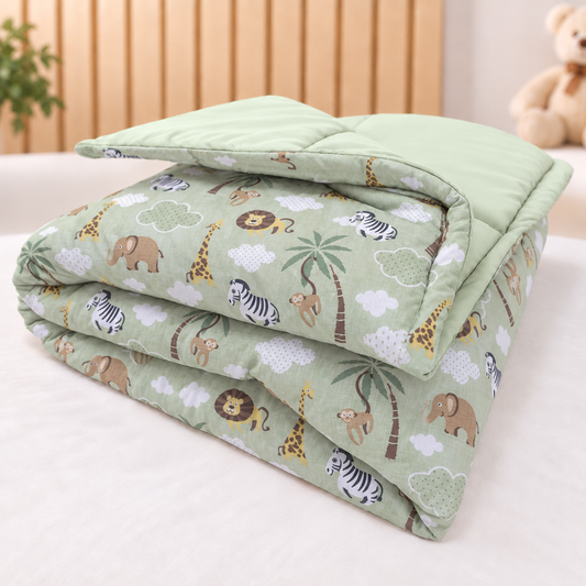 Edredom Estampado Dupla Face para Mini Berço Safari Verde