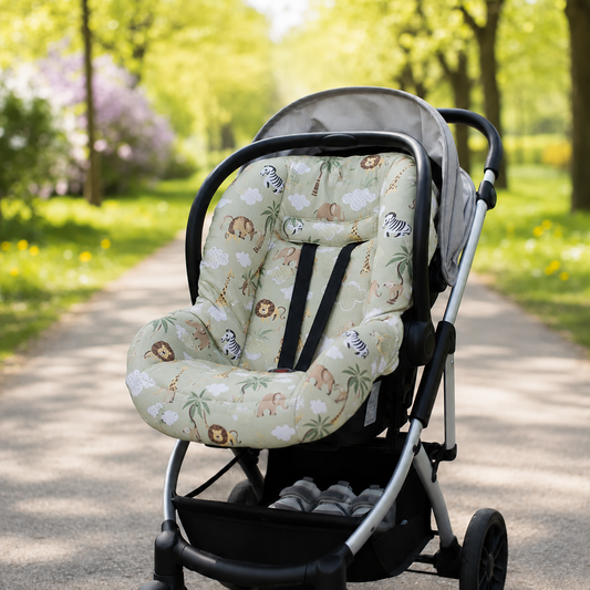 Kit para Bebê Conforto 4 Peças Dupla Face com Capota Tenda Bichos Verde Verso Verde Menta