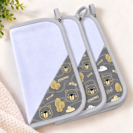 Toalha de Boca Malha Dupla Penteada Premium Urso Ted c/ Cinza | Kit com 3 Unidades