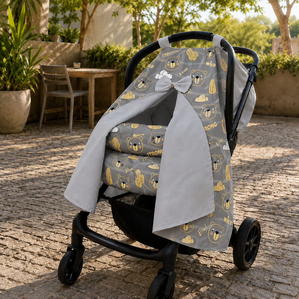 Capota para Bebê Conforto Tenda Dupla Face Urso Ted Verso Cinza