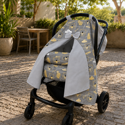 Capota para Bebê Conforto Tenda Dupla Face Urso Ted Verso Cinza