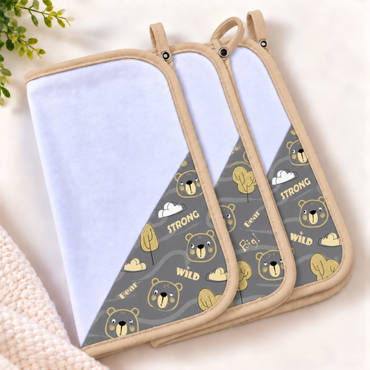 Toalha de Boca Malha Dupla Penteada Premium Urso Ted c/ Bege | Kit com 3 Unidades