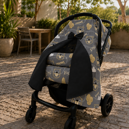 Capota para Bebê Conforto Tenda Dupla Face Urso Ted Verso Preto