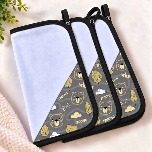 Toalha de Boca Malha Dupla Penteada Premium Urso Ted c/ Preto | Kit com 3 Unidades