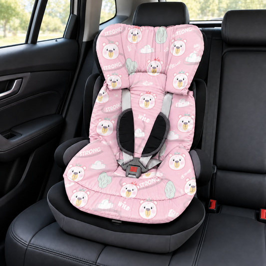 Capa Colchonete para Cadeira de Carro Dupla Face Ursa Rosa