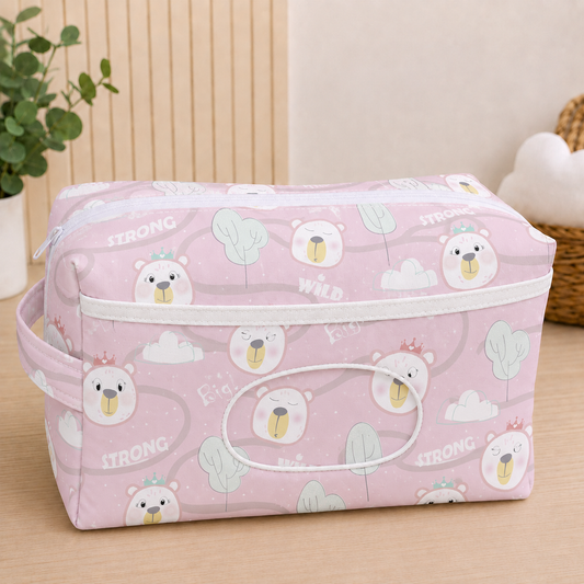 Necessaire Porta Fraldas e Lenço Umedecido 3 Compartimentos Ursa Rosa