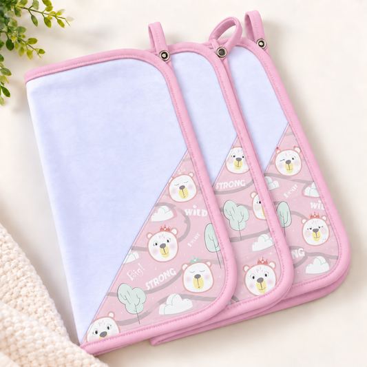 Toalha de Boca Malha Dupla Penteada Premium Ursa Rosa | Kit com 3 Unidades