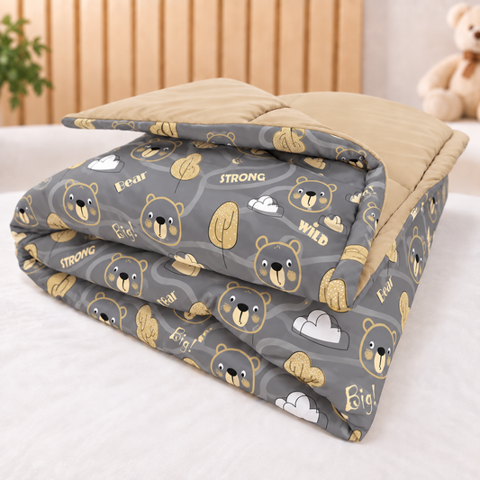 Edredom Estampado Dupla Face para Mini Berço Urso Ted c/ Bege