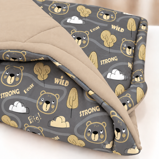 Edredom Estampado Dupla Face para Mini Berço Urso Ted c/ Bege