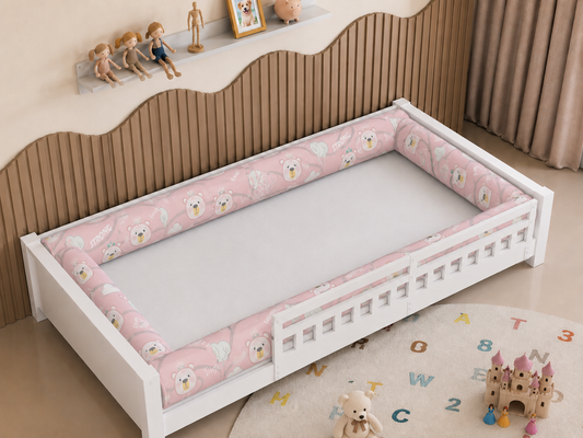 Kit Rolinhos 4 Peças para Cama Solteiro Ursa Rosa