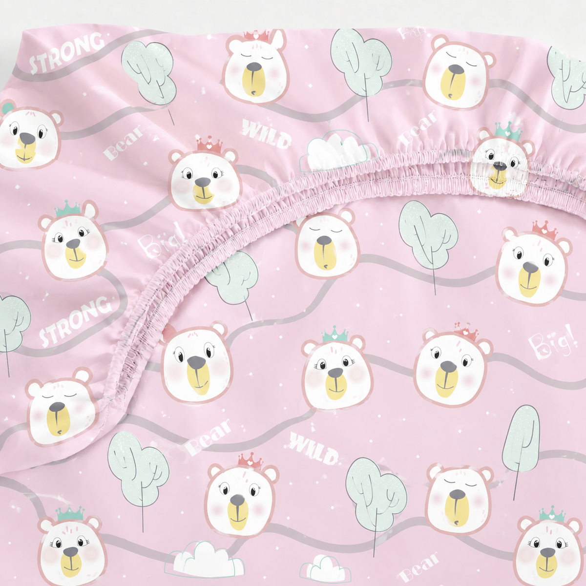 Lençol Estampado para Mini Berço 100% Algodão Ursa Rosa