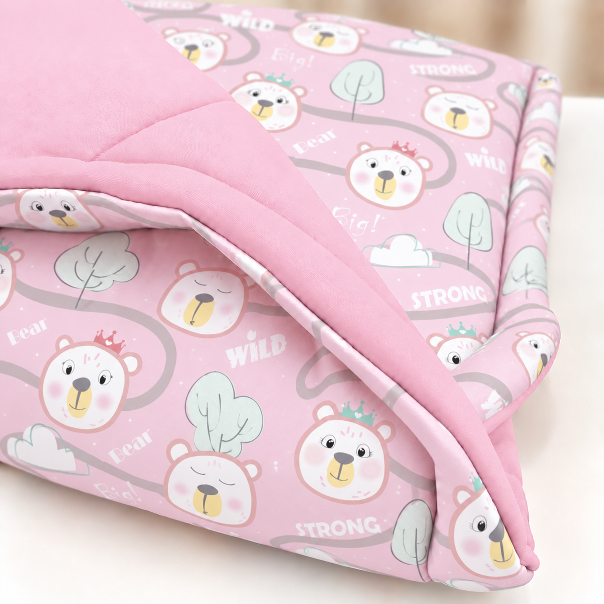 Edredom Estampado Dupla Face para Mini Berço Ursa Rosa