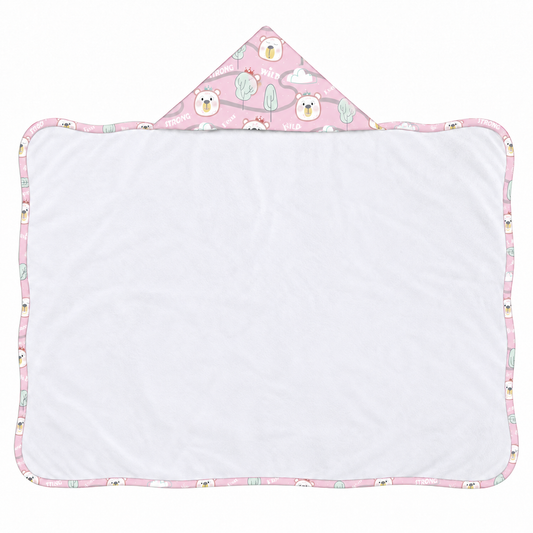 Toalha de Banho com Capuz Forrada Plush Atoalhado Premium 1M x 70cm Ursa Rosa