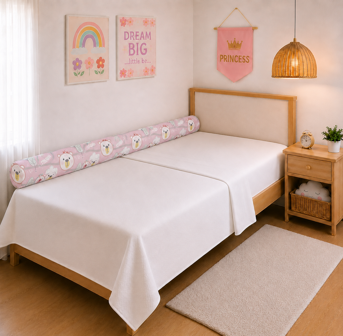 Rolinho Lateral para Cama Solteiro e Casal Ursa Rosa