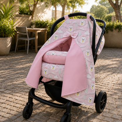 Capota para Bebê Conforto Tenda Dupla Face Ursa Rosa Verso Rosa