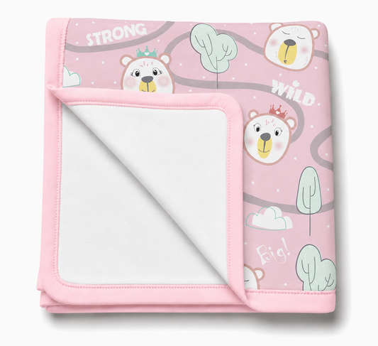 Manta Flanelada Soft Premium Dupla 90 x 70 cm Ursa Rosa