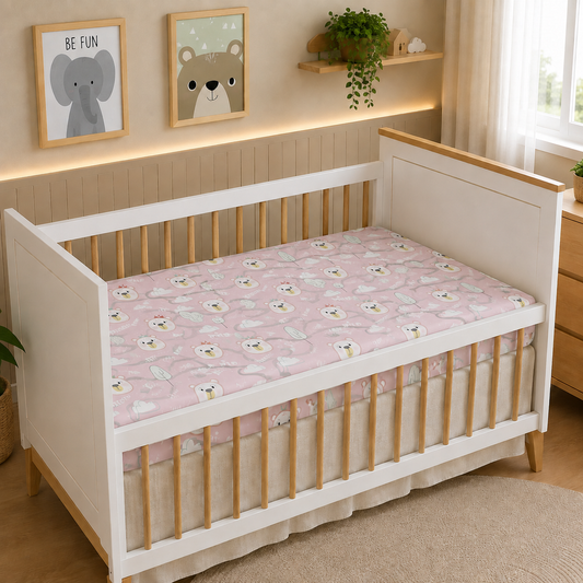 Lençol Estampado para Berço 100% Algodão Ursa Rosa