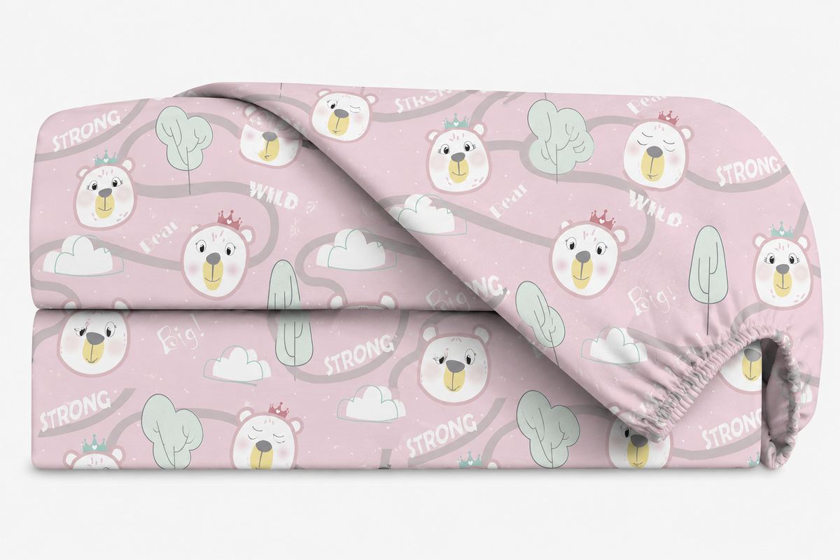 Lençol Estampado para Mini Berço 100% Algodão Ursa Rosa