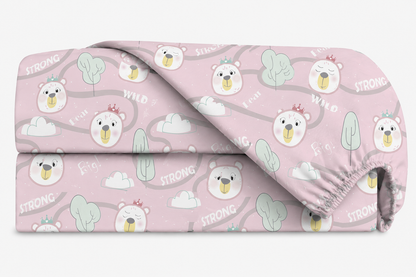 Lençol Estampado para Mini Berço 100% Algodão Ursa Rosa