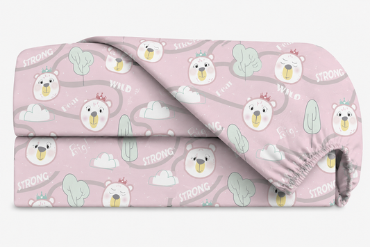 Lençol Estampado para Mini Berço 100% Algodão Ursa Rosa