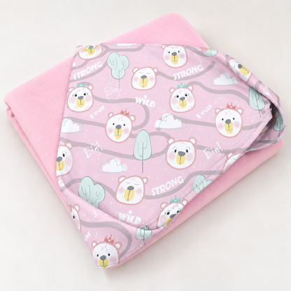 Toalha de Banho com Capuz Forrada Plush Atoalhado Premium 1M x 70cm Ursa Rosa