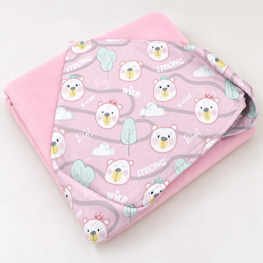 Toalha de Banho com Capuz Forrada Plush Atoalhado Premium 1M x 70cm Ursa Rosa