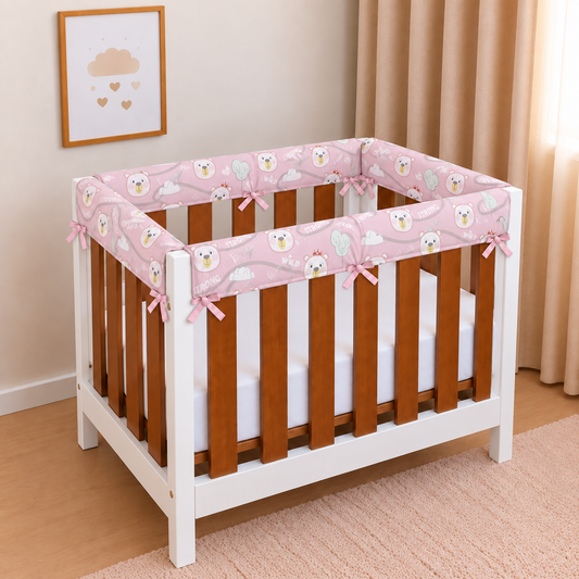 Protetor de Grade para Mini Berço Acolchoado 4 Peças Ursa Rosa