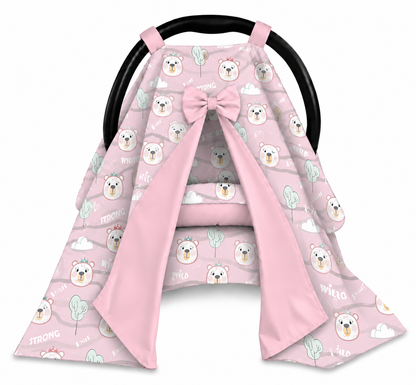 Capota para Bebê Conforto Tenda Dupla Face Ursa Rosa Verso Rosa