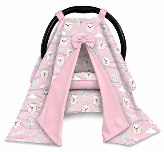 Capota para Bebê Conforto Tenda Dupla Face Ursa Rosa Verso Rosa