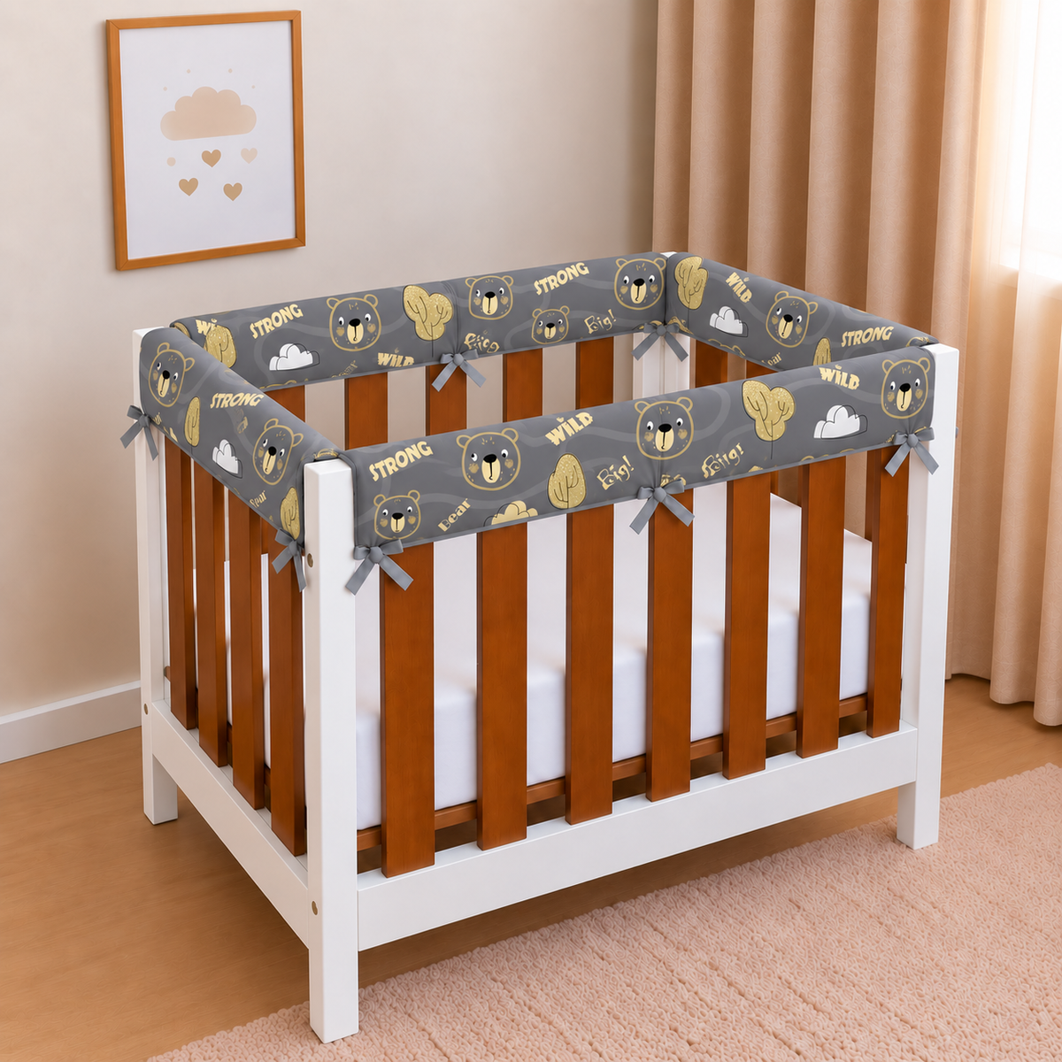 Protetor de Grade para Mini Berço Acolchoado 4 Peças Urso Ted