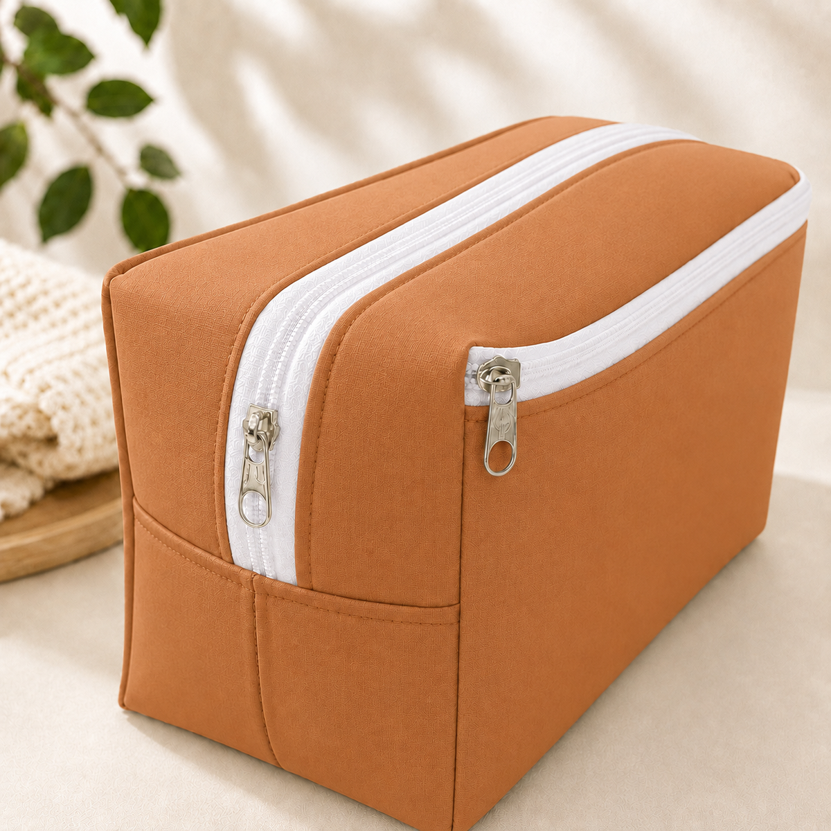 Necessaire Porta Fraldas e Lenço Umedecido 3 Compartimentos Terracota