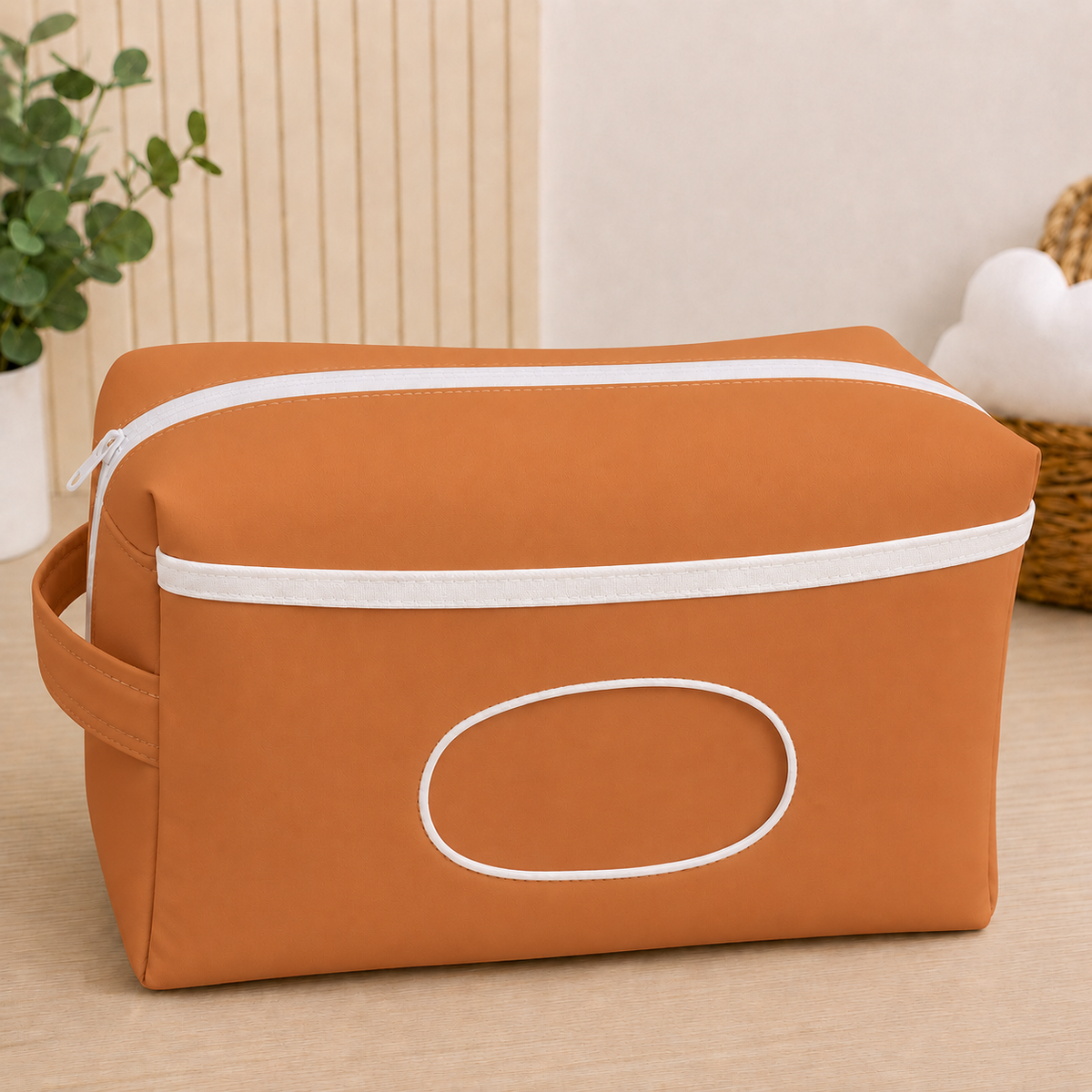 Necessaire Porta Fraldas e Lenço Umedecido 3 Compartimentos Terracota