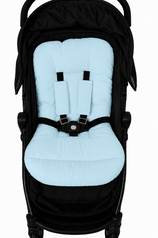 Kit Colchonetes 3 Peças para Carrinho & Bebê Conforto + Protetores de Cinto Azul Turquesa