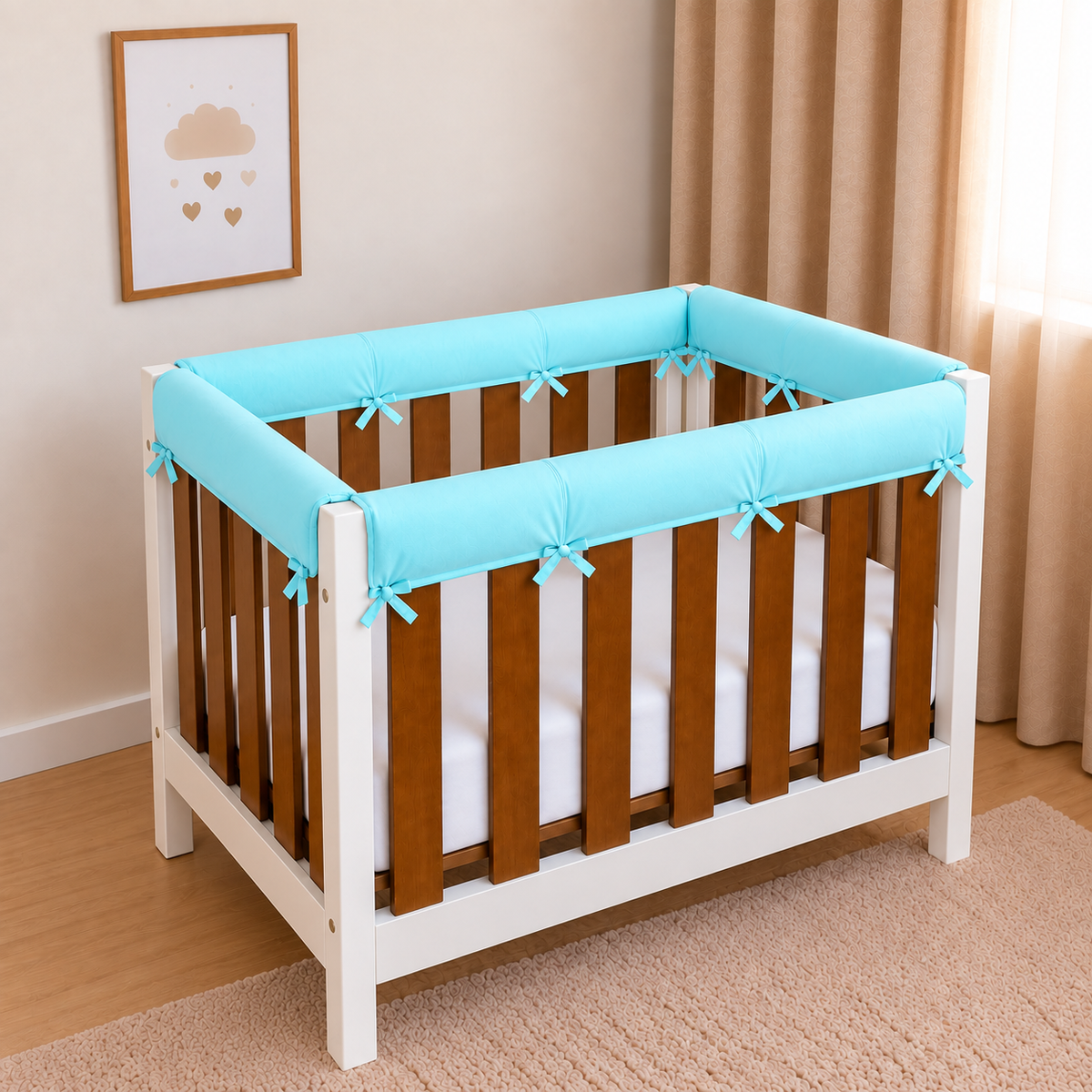 Protetor de Grade para Mini Berço Acolchoado 4 Peças Azul Turquesa